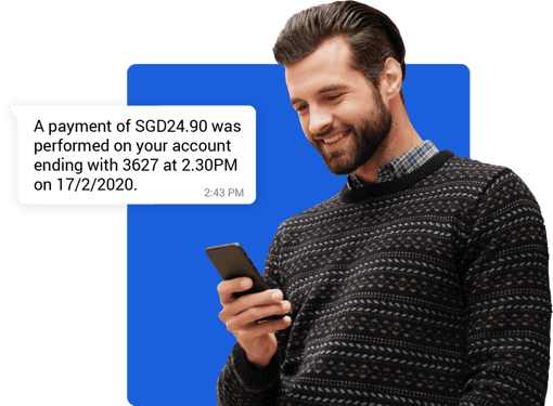 Payment text Happy customer gets a payment update via chat message