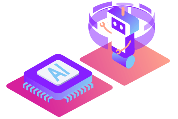 Illustration of a AI chip and Chatbot