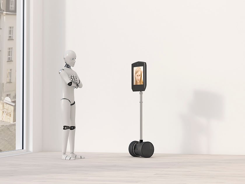 Zwei Roboter, die miteinander sprechenk