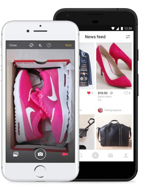 Foto von Schuhen und Kleidung online und auf einem Telefon per App