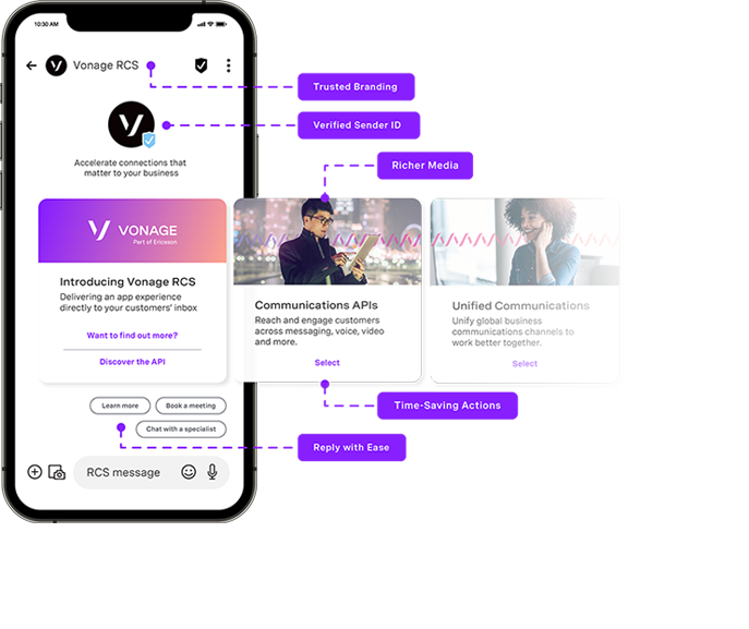 RCS showcasing content about RCS on an iphone device